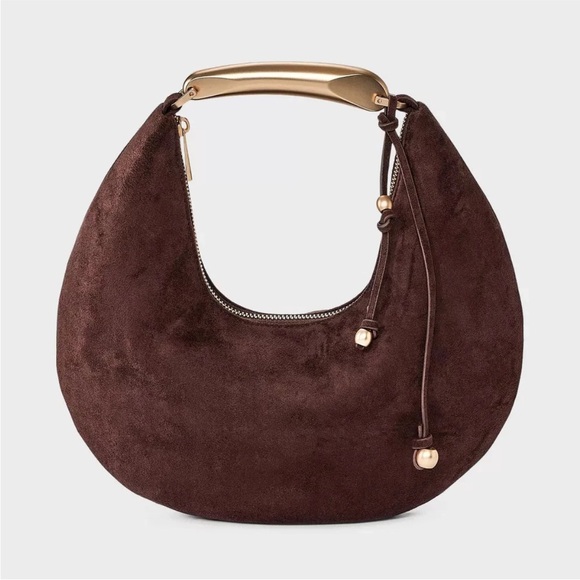 a new day Handbags - A NEW DAY NWT faux suede Metal Handle Crescent Saddle Handbag -brown